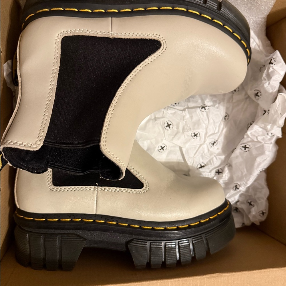 Dr. Martens Cream and Black Ankle Boots